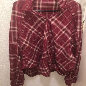 Twist Not Crop Long Sleeve Shein Flannel Shirt